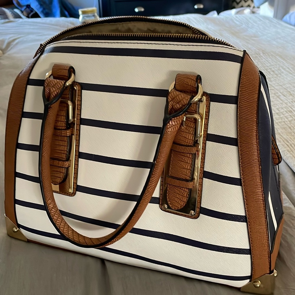 Aldo Navy/White Striped Medium Handbag Camerana Satchel